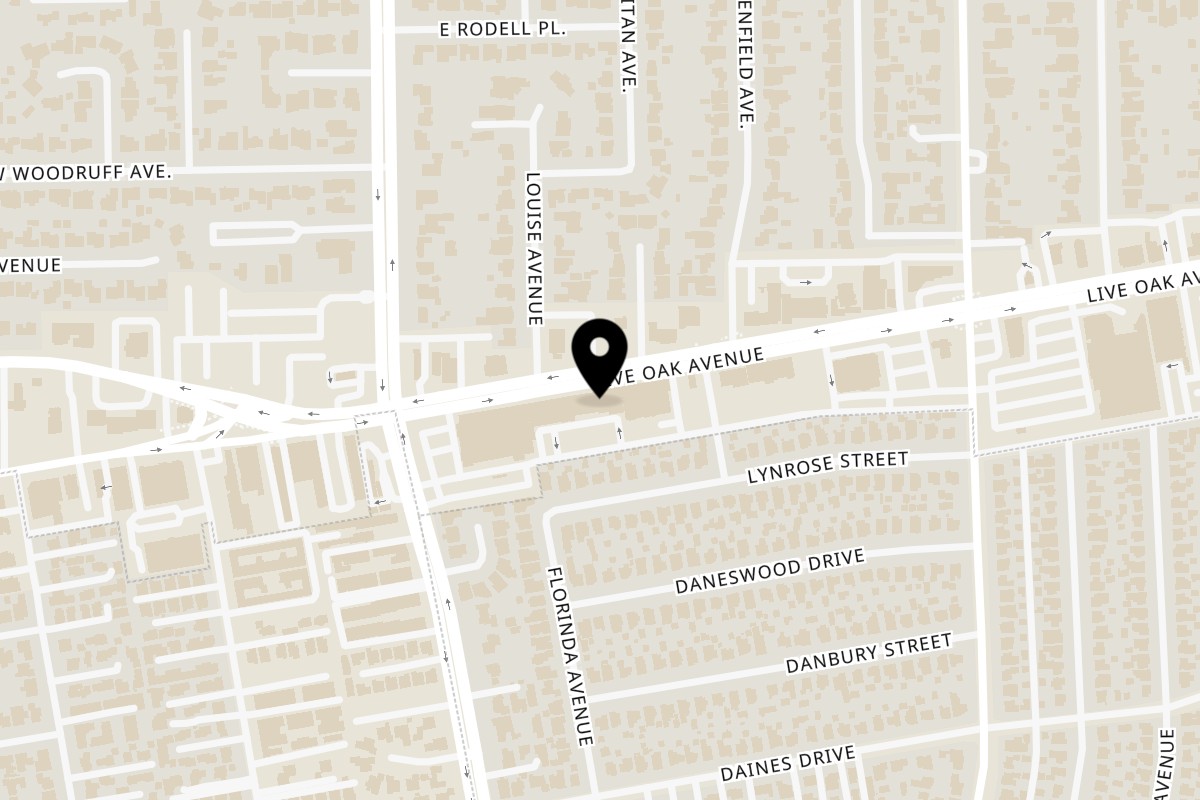 Map showing the location of Hollywood Noodle House on 48 E Live Oak Ave in Arcadia